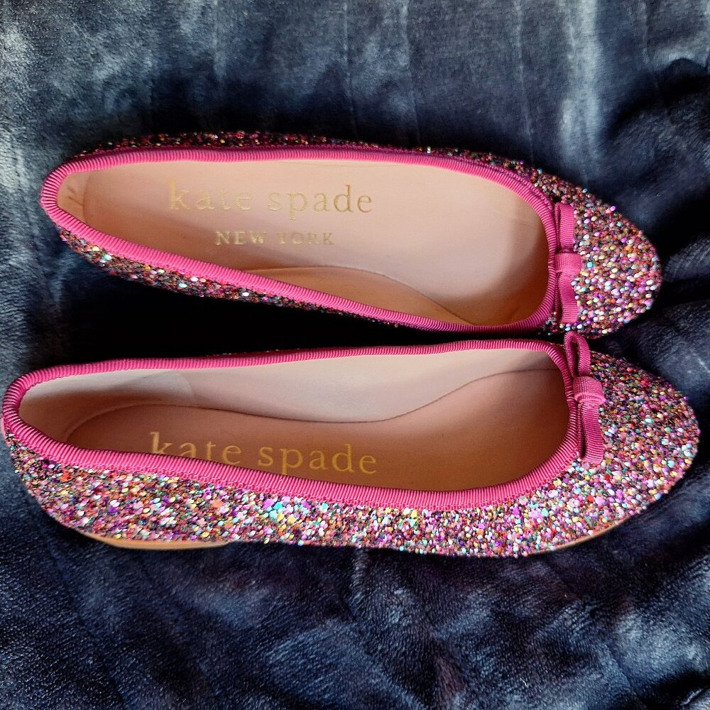 New Kate Spade Clover Glitter Flat Shoes Size 6.5 Medium Pink
